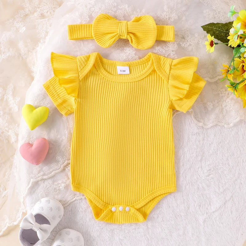 Pudcoco Baby Girl Summer Outfits Short Sleeve Romper + Sunflower Suspender Skirt + Headband Set