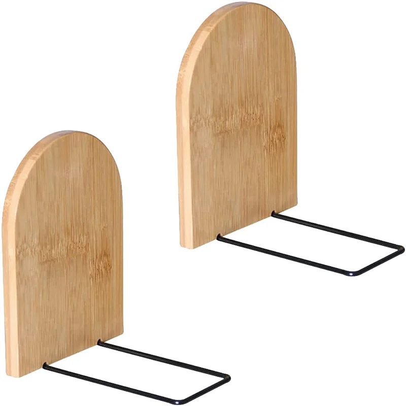 A19F-Wood Decorative Bookends Office Book Stand Bookshelf Ends Sturdy Book Holders For Shelves