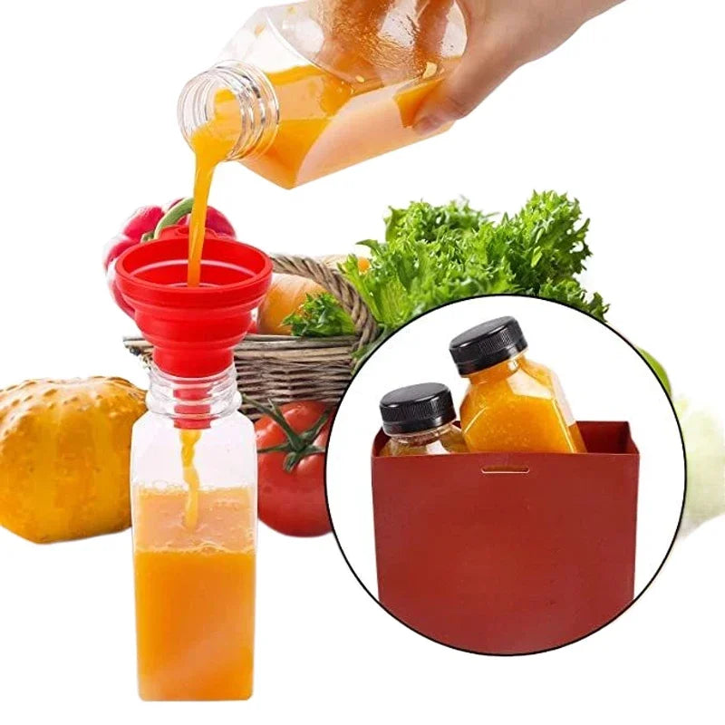 5pcs 60ML-500ML Empty Clear Plastic Juice Bottles with Caps W/ Funnel Reusable Water Bottle Containers for DIY Juicing Smoothie