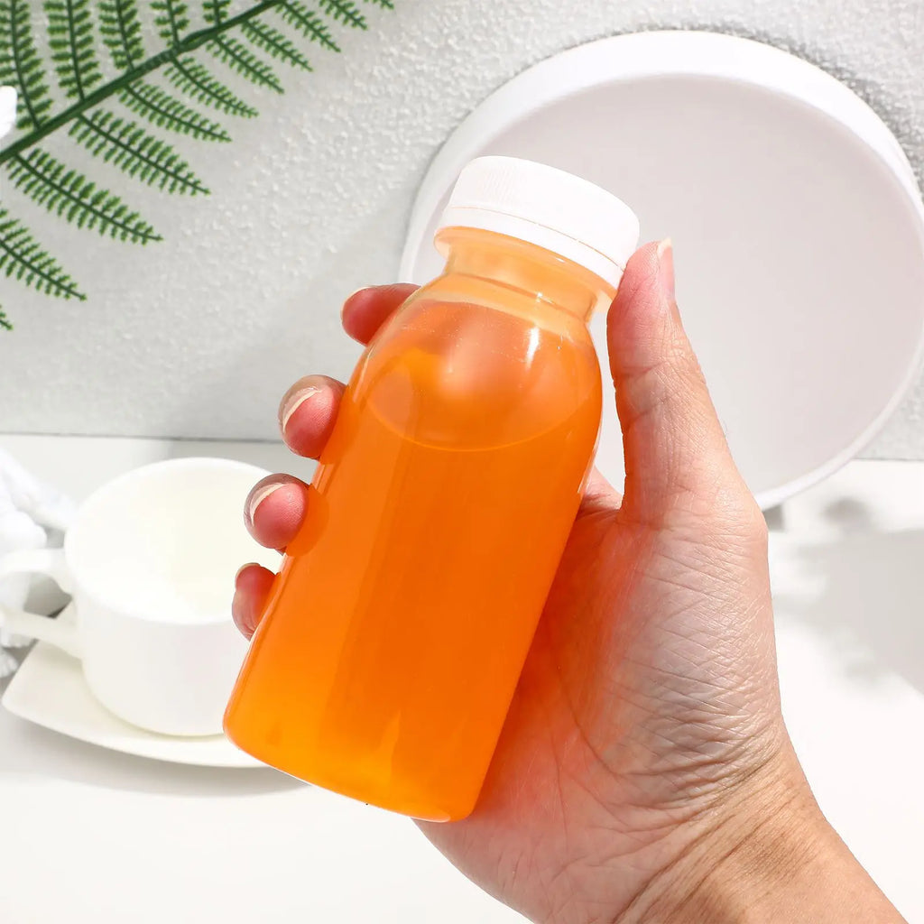 10pcs 200/250/300/350ml Plastic Juice Bottle Transparent Water Bottle PET Milk Beverage Bottle With Lid Camping Hiking Drinkware