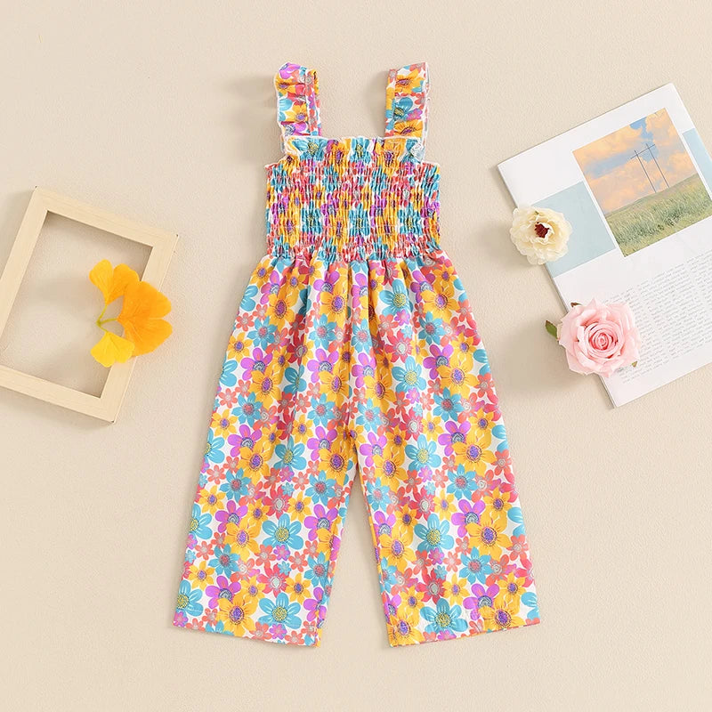 Infant Toddler Baby Girl Summer Outfits Sleeveless Floral Overalls Romper Suspender Pants Strap Jumpsuit