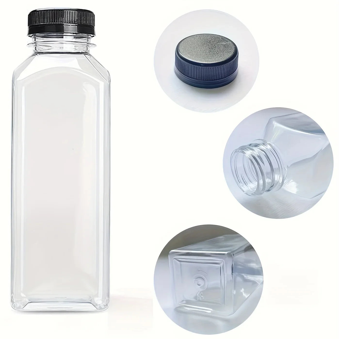 6pcs Leak-Proof Clear Plastic Juice Bottles-Perfect For Juicing, Smoothies, Milk Homemade and Other Beverages Portable for Out
