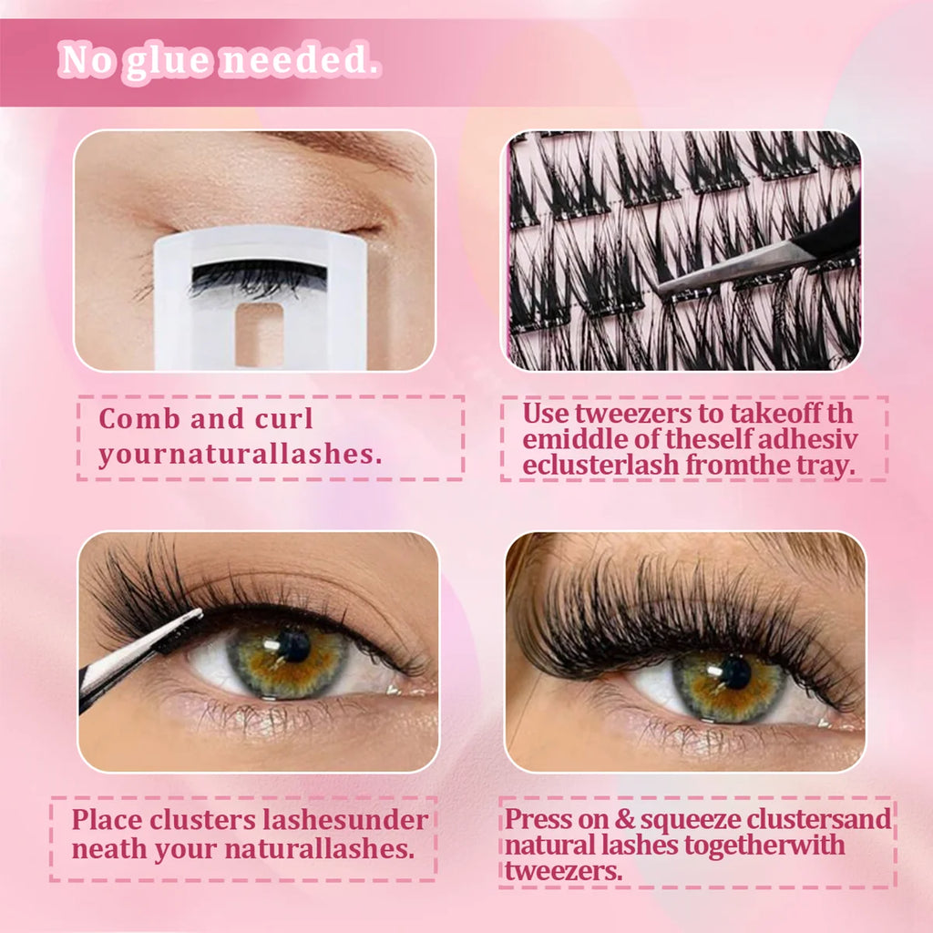 10 rows, 120 clusters of natural eyelashes, glue free eyelashes, self-adhesive false eyelashes,  makeup, eyelash extension