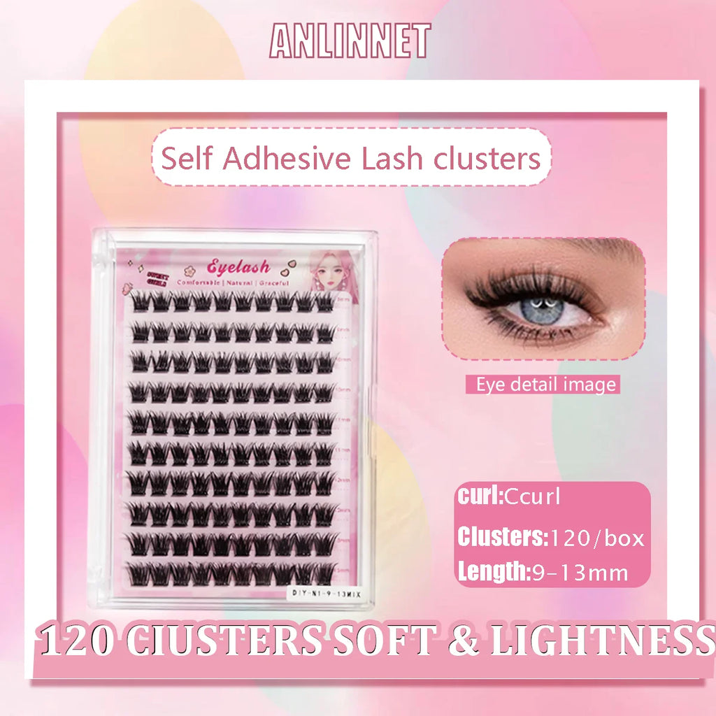 10 rows, 120 clusters of natural eyelashes, glue free eyelashes, self-adhesive false eyelashes,  makeup, eyelash extension