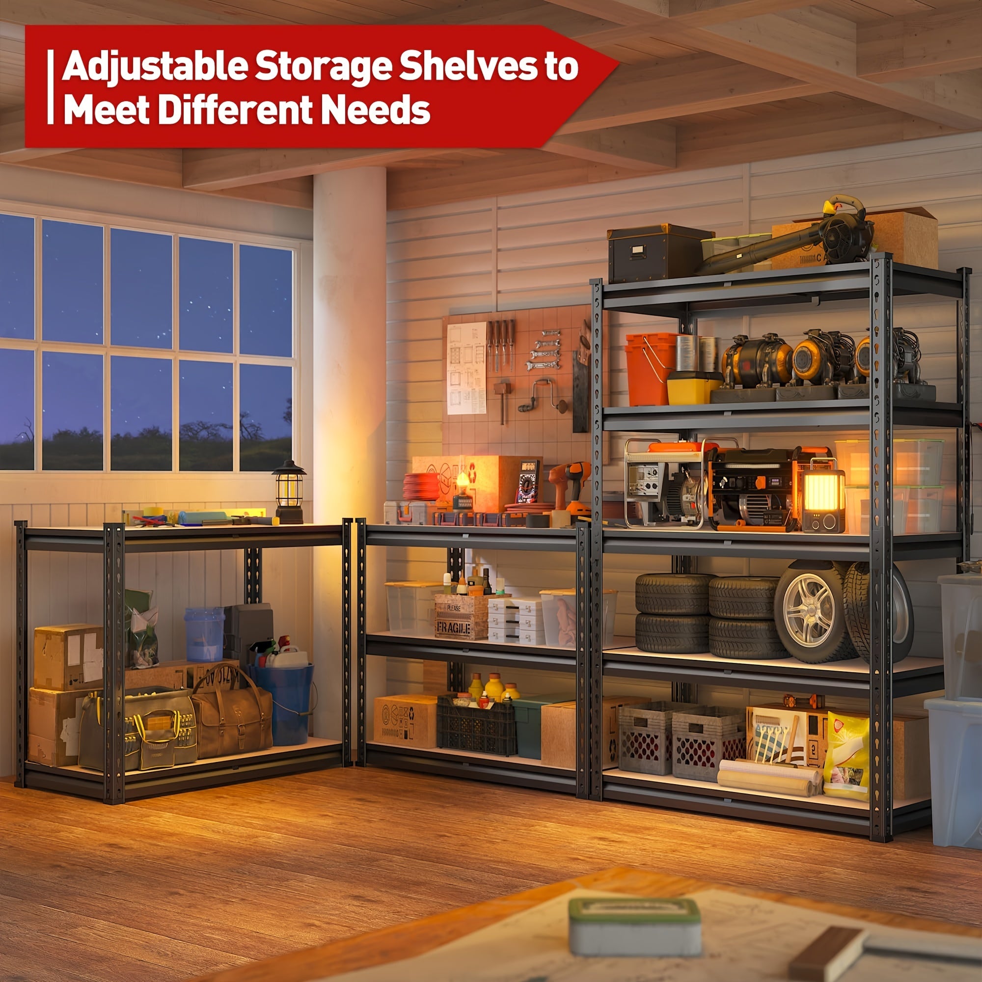 35.5"W X72"H X 15.8"D 5 Tier Metal Shelves for Garage Shelves, 2000LBS Garage Shelving 72''H Storage Shelves Heavy Duty Shelving, Adjustable Shelving Unit for Basement Pantry Utility Rack Shelf, Standing Shelf