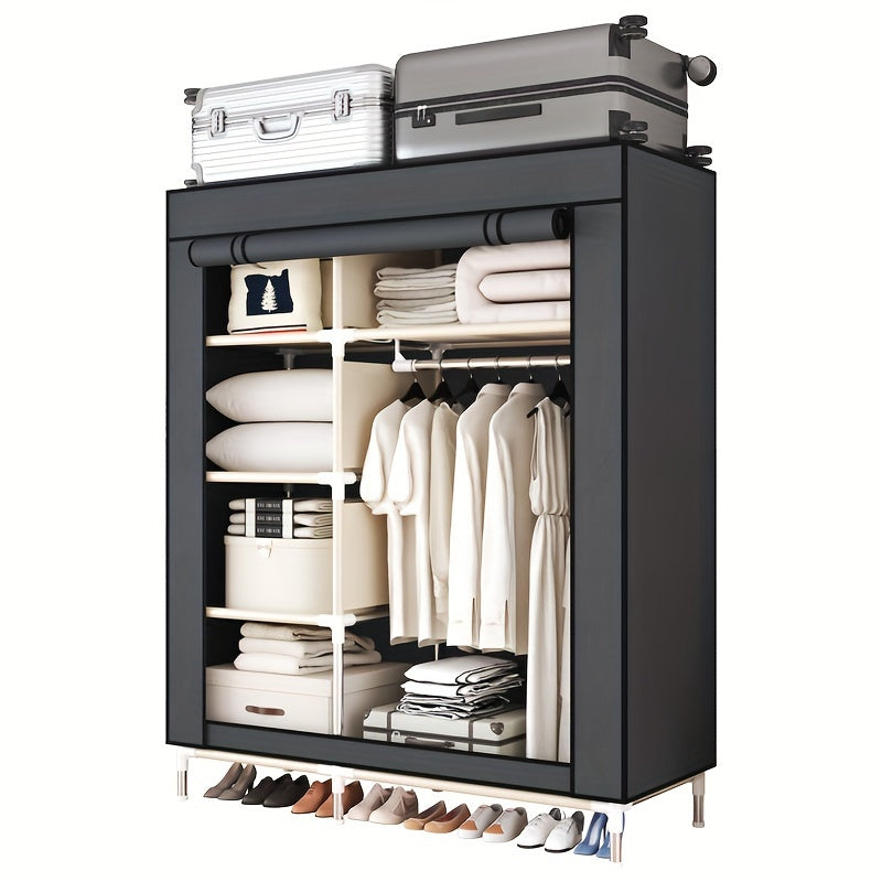 1pc Portable Wardrobe Closet, Large Wardrobe With Non-Woven Fabric Cover, Freestanding Garment Organizer, Suitable For Bedroom & Living Room, Ideal Home Supplies