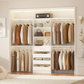 Closet System, 8ft Wood Closet Organizer And Storage System with 4 Drawers, Closet Organizer System, 96'' Walk-in Wardrobe Closet Unit, Closet Clothes Rack with 4 Hanging Rods, Shelves, Adjustable Garment Rack, Cut Fits Space