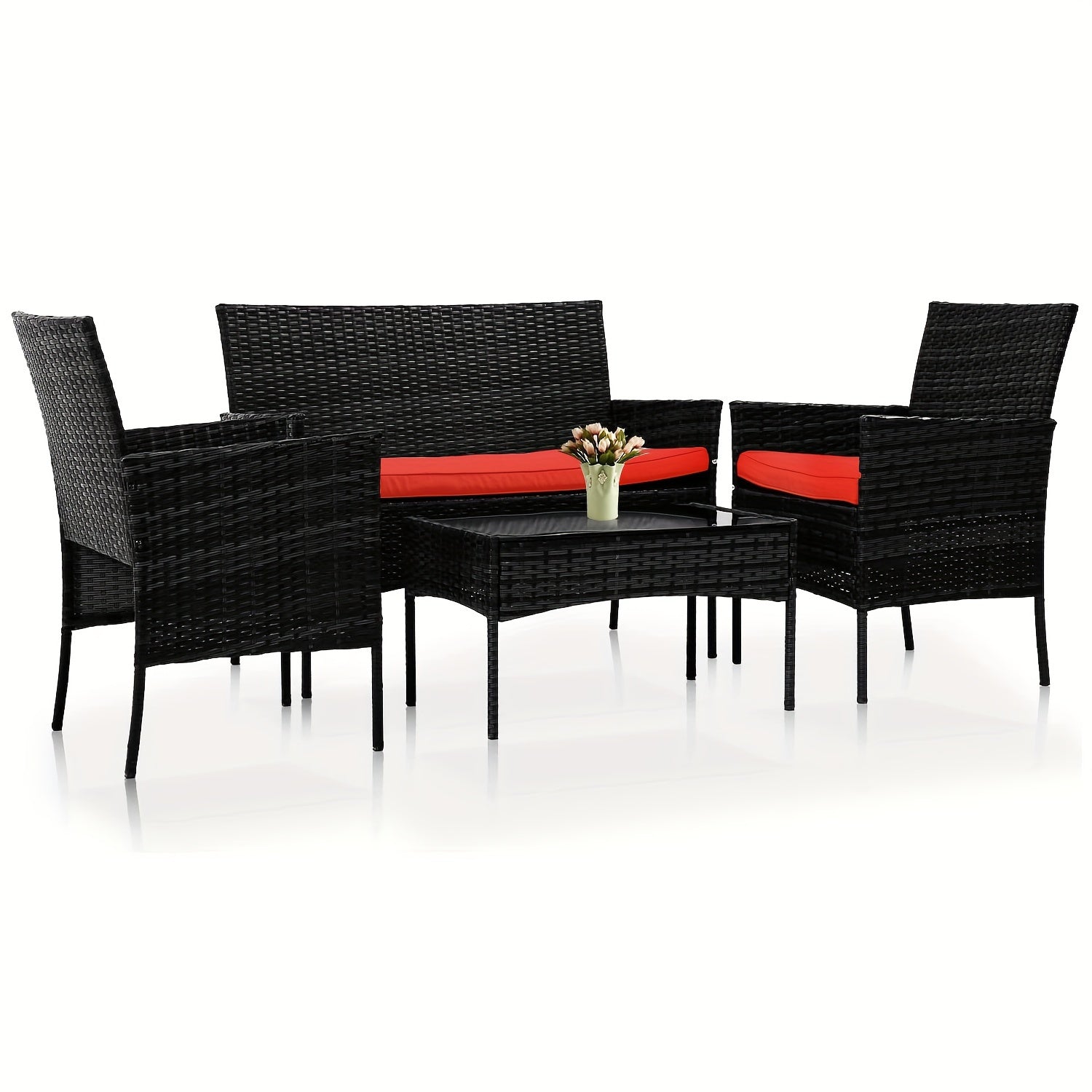 4 Pieces Patio Furniture Set - Wicker Rattan Sofa with Soft Cushion and Glass Table - Outdoor Furniture for Garden, Yard, Pool, or Backyard - Perfect for Relaxing and Entertaining - Ideal Gift for Housewarming