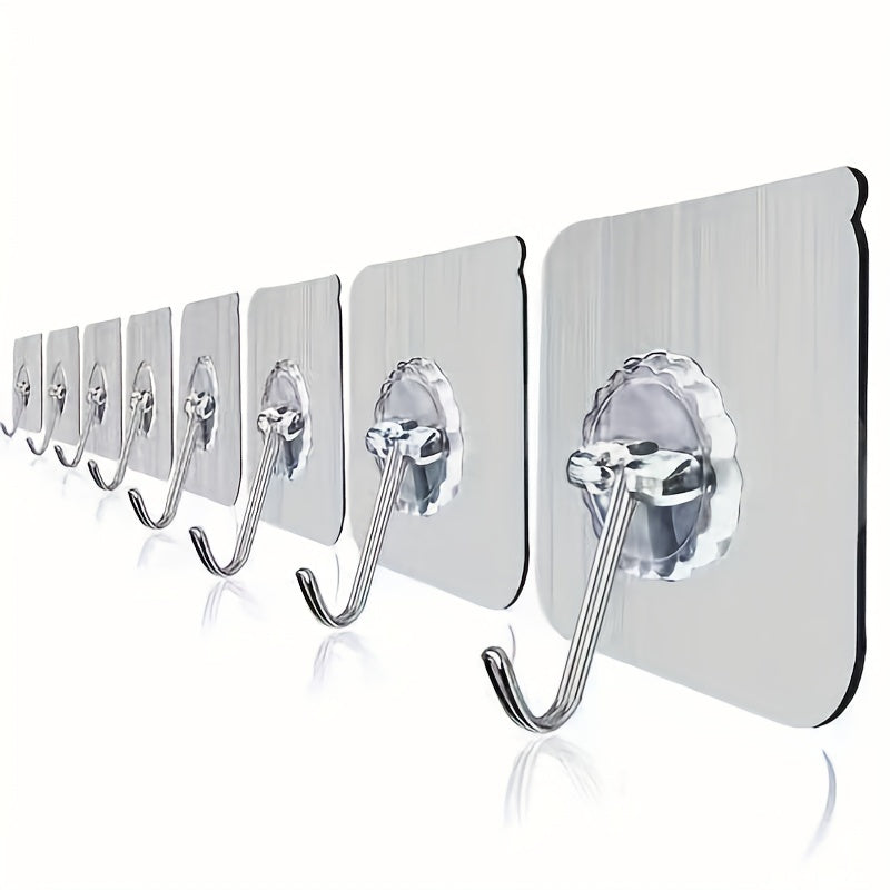 10pcs Strong Sticky Hook, Self Adhesive Wall Hook, Waterproof Hanging Hook, Bathroom Toilet Wall Traceless Storage Hook, Multifunctional Hanging Storage Wall Hook