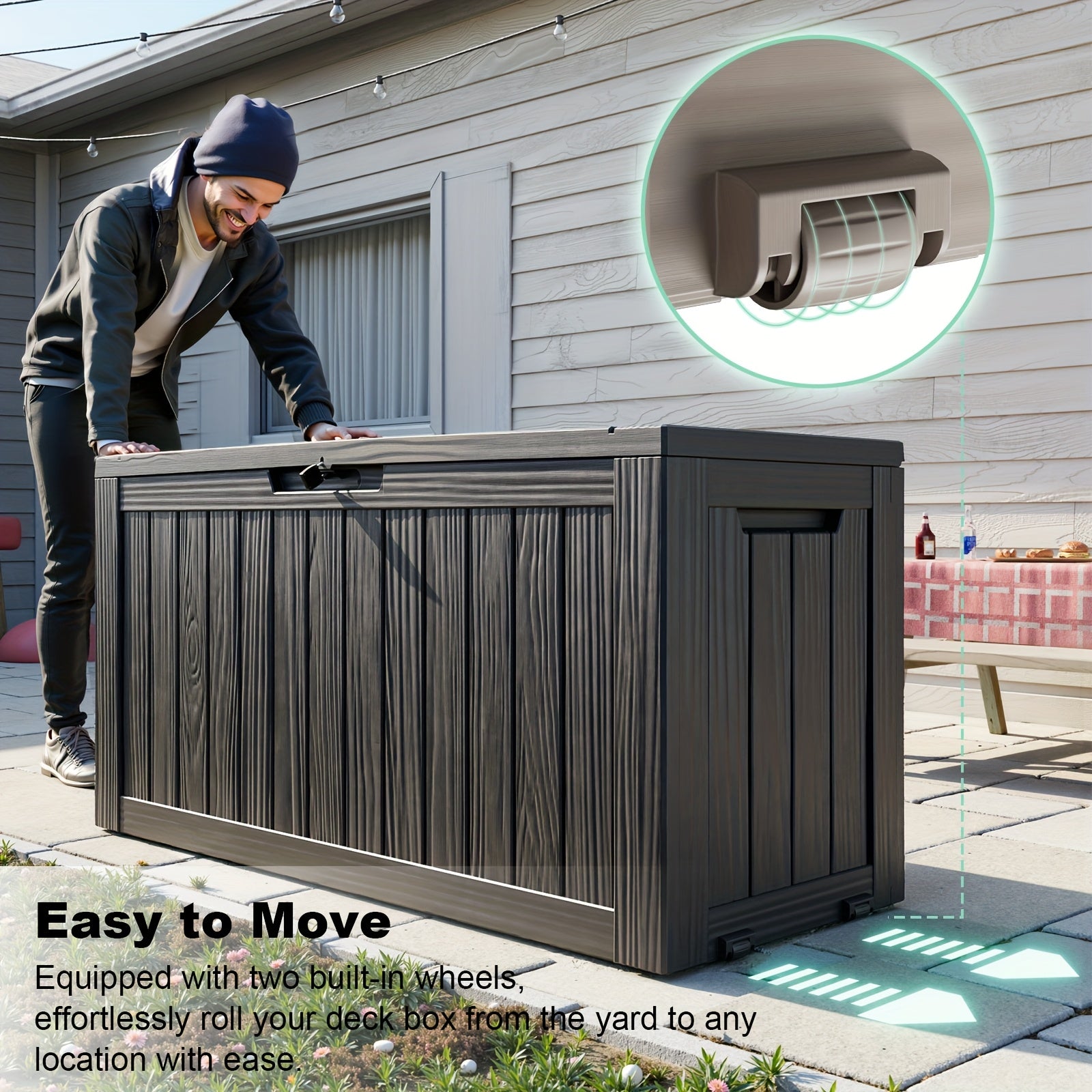 75Gallon Deck Box Outdoor Storage Box, Weatherproof And UV Resistant, Resin Package Delivery And Storage Box With Lockable Lid For Patio Furniture Cushions, Pool Accessories, Garden Tools, Valentines Decorations For Valentine