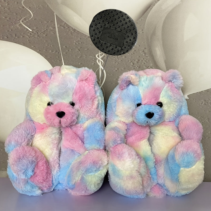 Cozy Women's Plush Slippers with Waterproof Soles - Cute Bear Design, Soft Microfiber, Indoor/Outdoor Comfort Footwear, Available in Multiple Colors, House Slippers