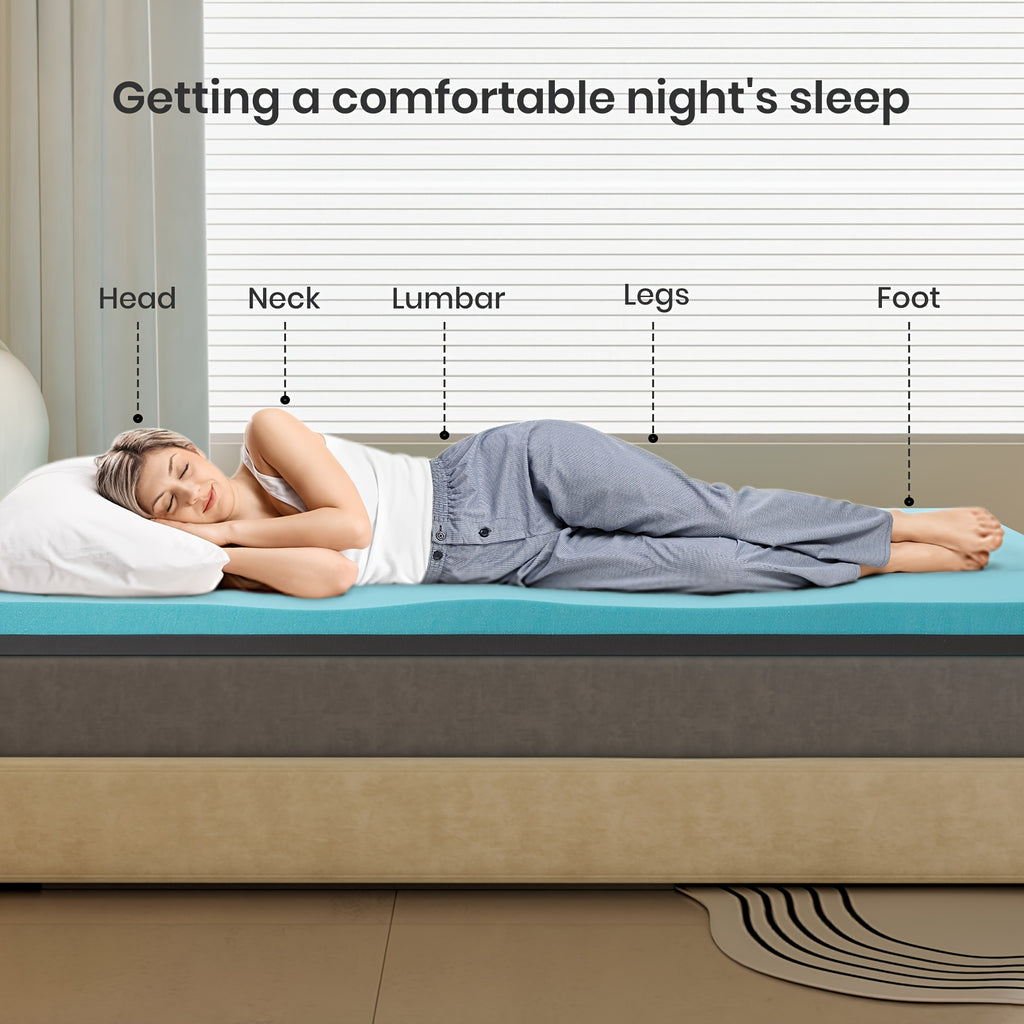 4 Inch Dual-Layer Memory Foam Mattress Topper with Cooling Gel & Bamboo Charcoal - Two Firmness in One, Better Support & Extra Comfort, Snug Fit Elastic Edges for All Mattress Sizes, Bedroom Furniture, Mattress Topper Extra T