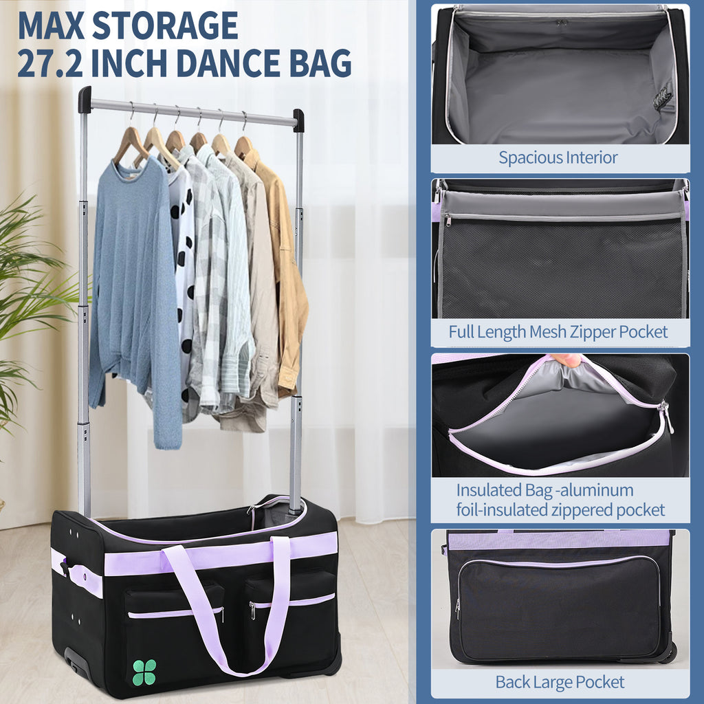 Dance Bag With Garment Rack, 27 Inch Dance Competition Bag Garment Duffel Bag For Competition Events, Travel, Recital Events, Rolling Garment Bag Travel Dance Bag for Girls Boys