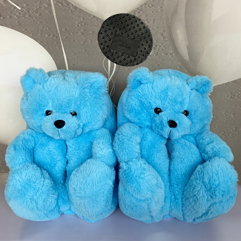 Cozy Women's Plush Slippers with Waterproof Soles - Cute Bear Design, Soft Microfiber, Indoor/Outdoor Comfort Footwear, Available in Multiple Colors, House Slippers