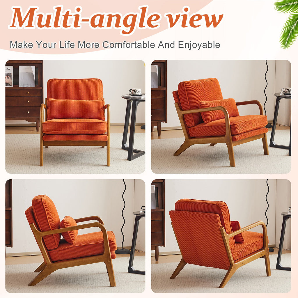 2-Pack Premium Corduroy Accent Chairs, Upholstered Arm Chair, Solid Wood Comfy Reading Chair with Lumbar Pillow, Mid Century Modern Chairs for Living Room,Bedroom
