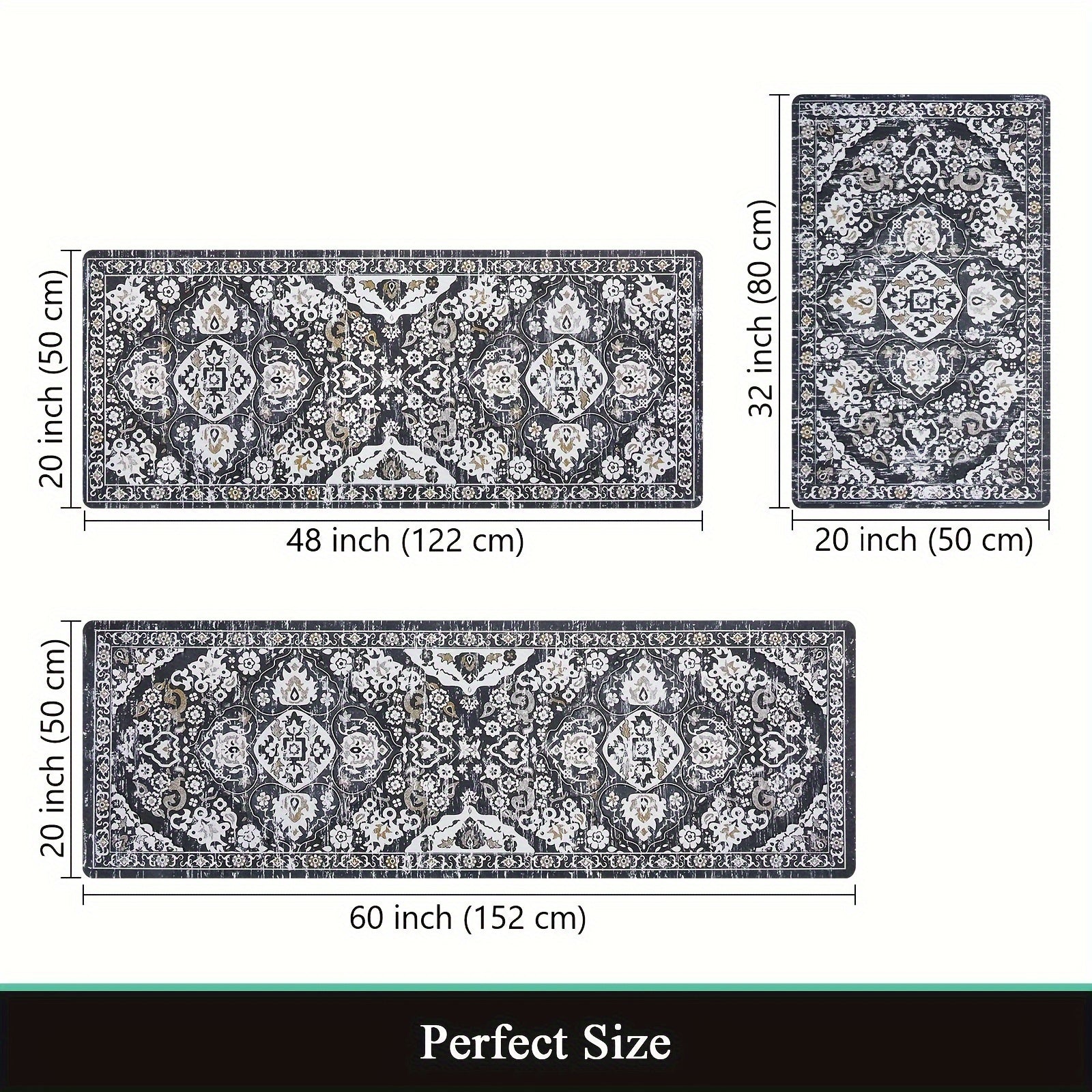 3-Piece Rubber Kitchen Mat Set - Non-Slip, Waterproof, and Stain-Resistant Kitchen Floor Mats for Home Kitchen - Gray/Brown, 20"x32"+20"x48"+20"x60" - Easy to Clean and Maintain