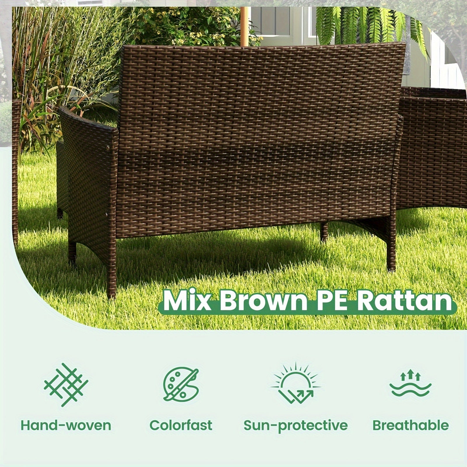 4pcs Patio Furniture Set w/Washable Cushions and Tempered Glass Coffee Table