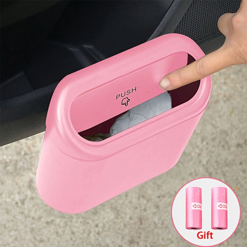 3pcs/set -1pc Trash Can + 2 Rolls Of Garbage Bags, Car Side Door Hanging Storage Box, Mini Creative Car Trash Can