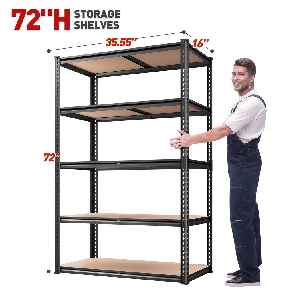 35.5"W X72"H X 15.8"D 5 Tier Metal Shelves for Garage Shelves, 2000LBS Garage Shelving 72''H Storage Shelves Heavy Duty Shelving, Adjustable Shelving Unit for Basement Pantry Utility Rack Shelf, Standing Shelf