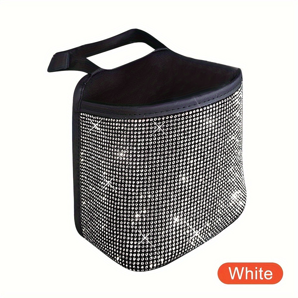 1pc Bling Car Seat Back Hanging Storage Bag - White Rhinestones Seat Back Storage Pocket - For Car Organization & Trash Disposal - Suitable for All Car Models - Perfect Gift for Car Enthusiasts