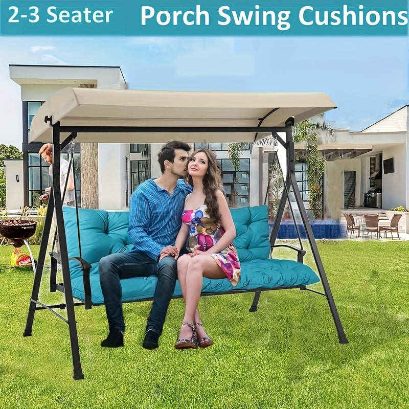 2-3 Seater Waterproof Outdoor Swing Cushions with Turquoise Blue Cushion Cover - Heavy-Duty All-Weather Washable Porch Swing Seat Pad, Sturdy Chain-Fastened Design for Patio,2 Balcony Furniture (Machine Washable, 60x40x4in) -