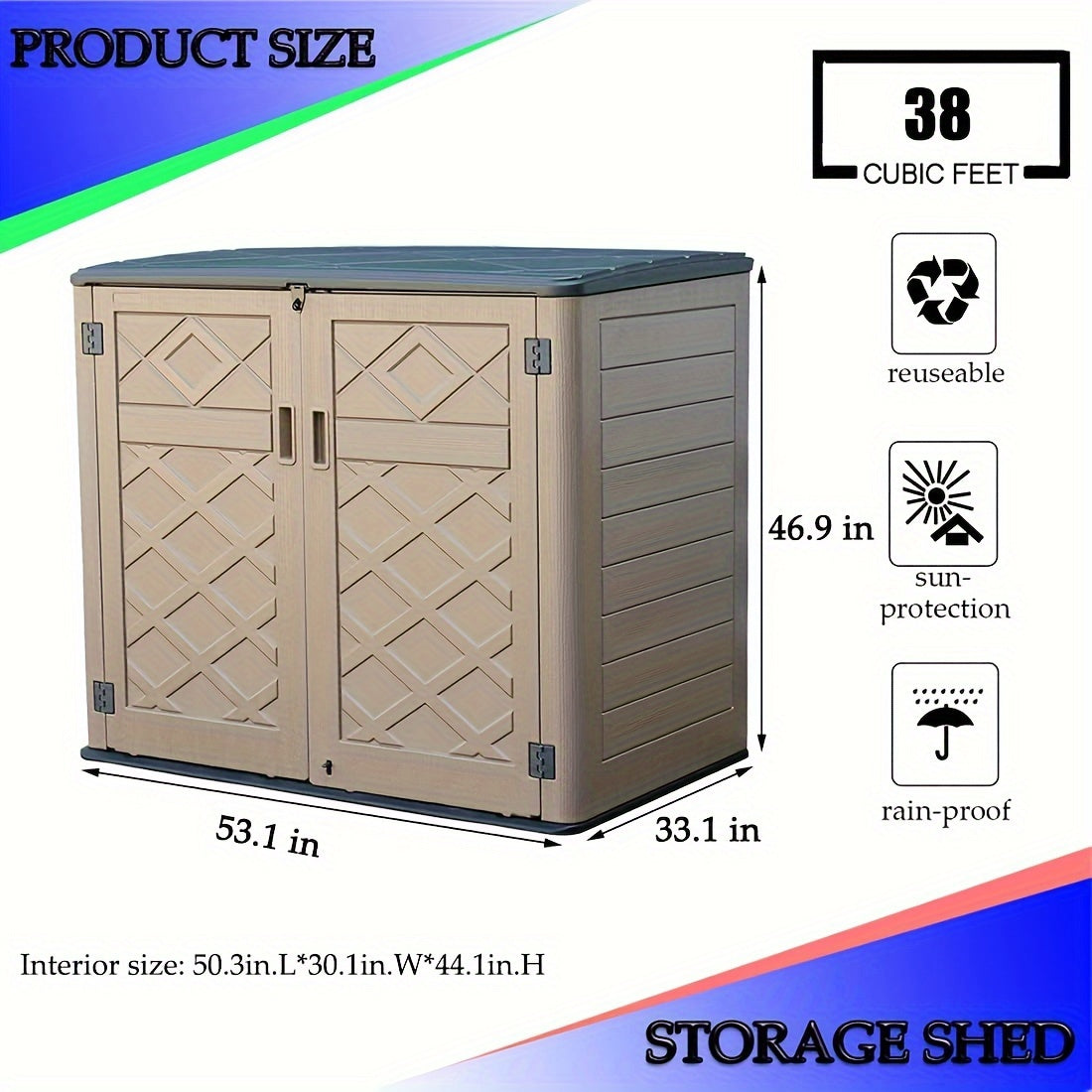 European-style Double-layer Resin Outdoor Storage Shed with Lockable Waterproof Storage Boxes. Ideal for Organizing Patio Furniture, Gardening Tools, Pool Equipment, The Perfect Holiday Gift for Christmas And Thanksgiving