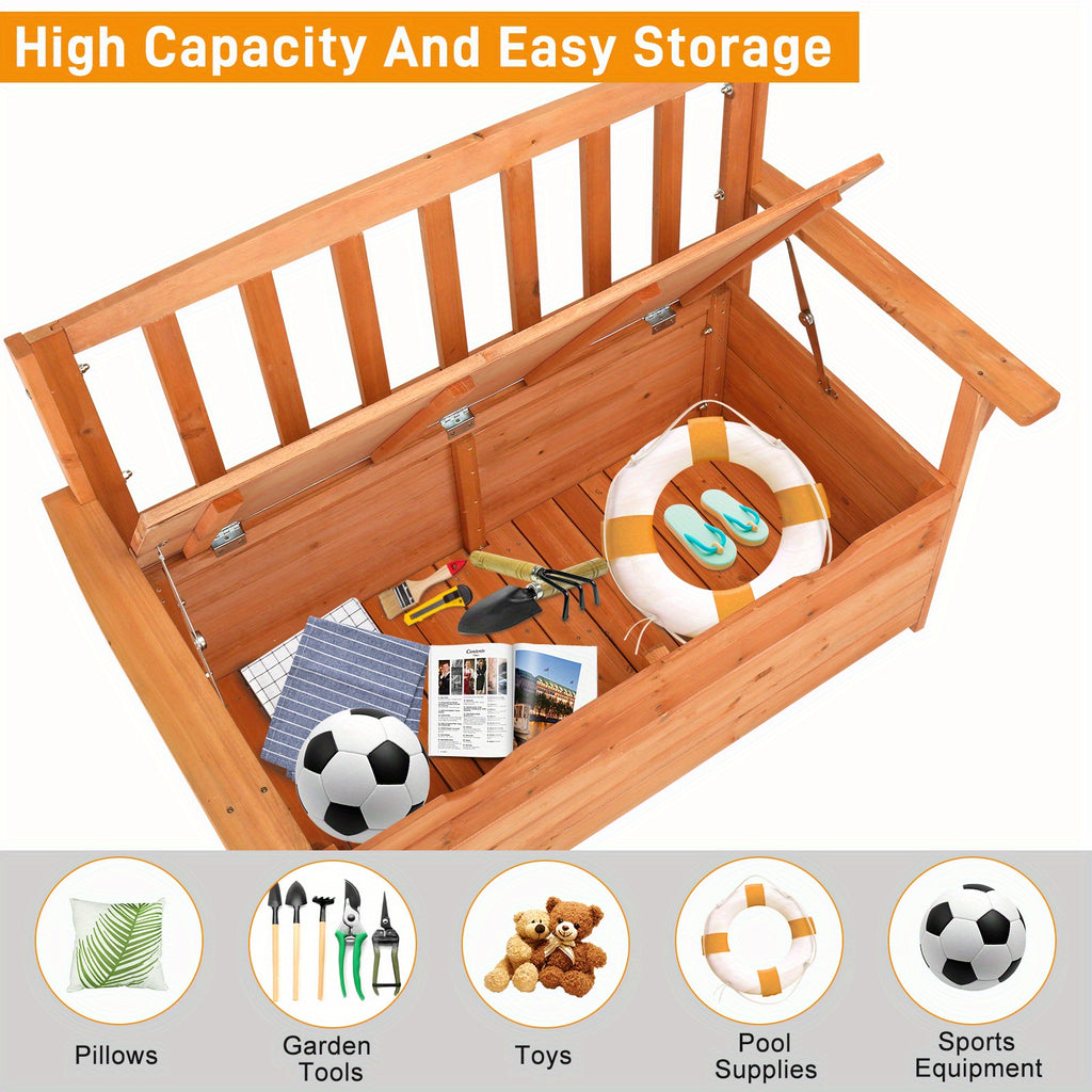 Extra Large 44" Solid Wood Storage Ottoman with Backrest & Armrests - Heavy-Duty 440lb Weight Capacity, High Quality Cover Compatible, Multi-Functional Patio Garden Furniture, Sturdy Construction for Deck, Backyard, or Poolsi