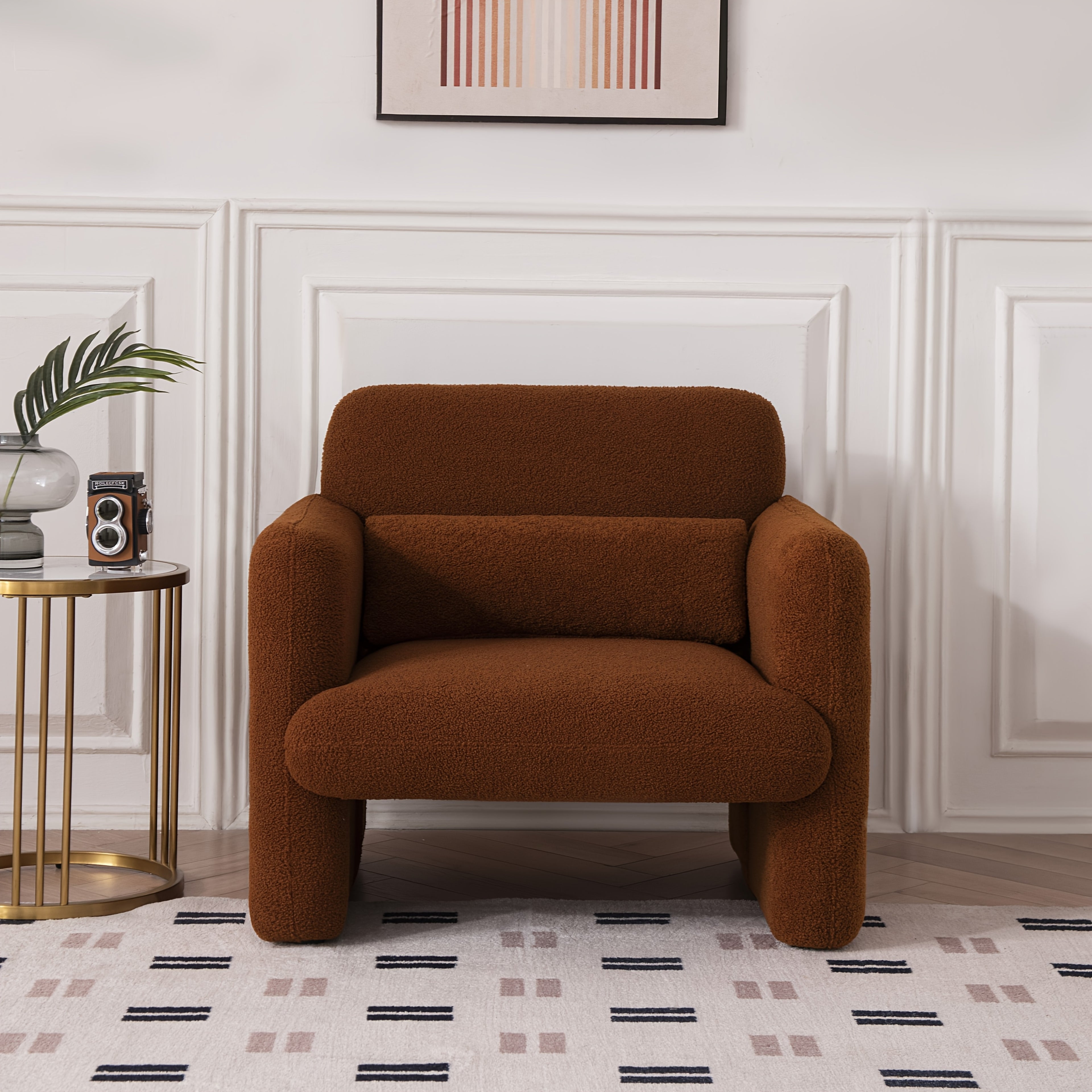 33.86" Accent Chairs, Modern Sherpa Lamb Fabric Armed Chair Comfy Upholstered Armchair Leisure Single Sofa Chair With A Waist Pillow For Bedroom, Office And Living Room