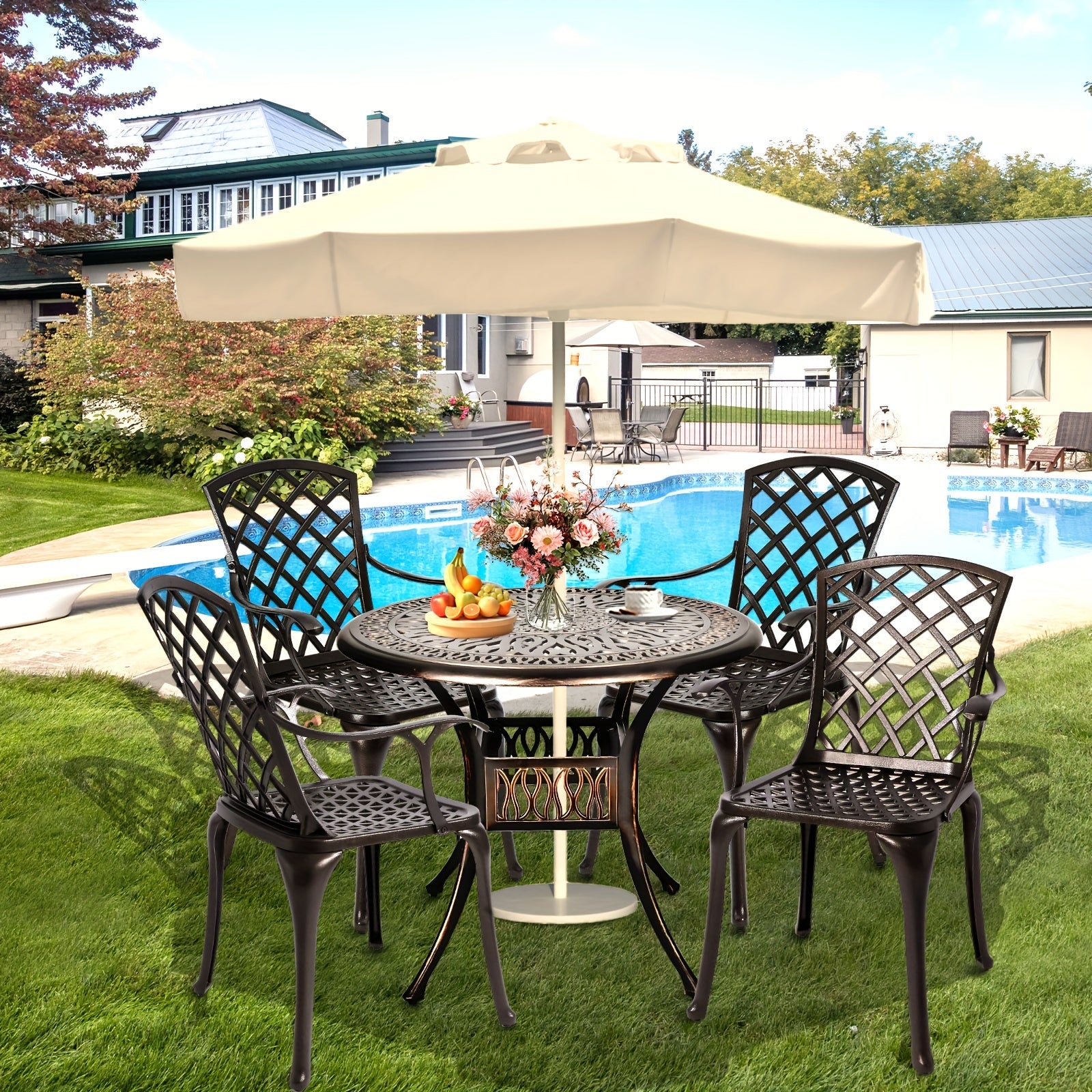 5 Piece Outdoor Patio Dining Set Cast Aluminum Patio Furniture Set Conversation Set For Backyard Garden Deck Poolside