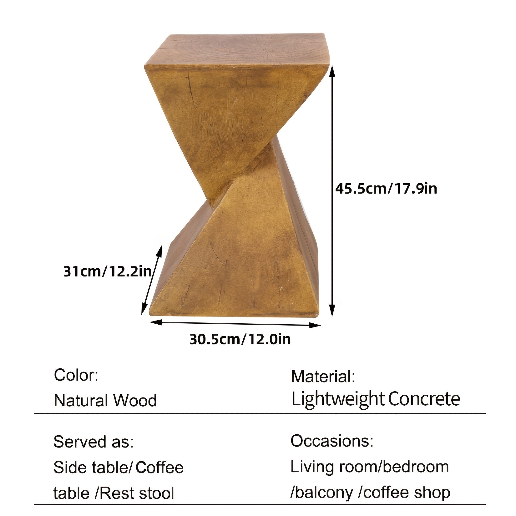 AESOME Z Shaped Side Table Lightweight Concrete Outdoor Square Top End Table Twist Stool Plant Table Garden Stool Side Table Patio Bedroom Decor Natural, Bedroom Accent, Patio Furniture, Twist Design, Vintage Style, Durable M