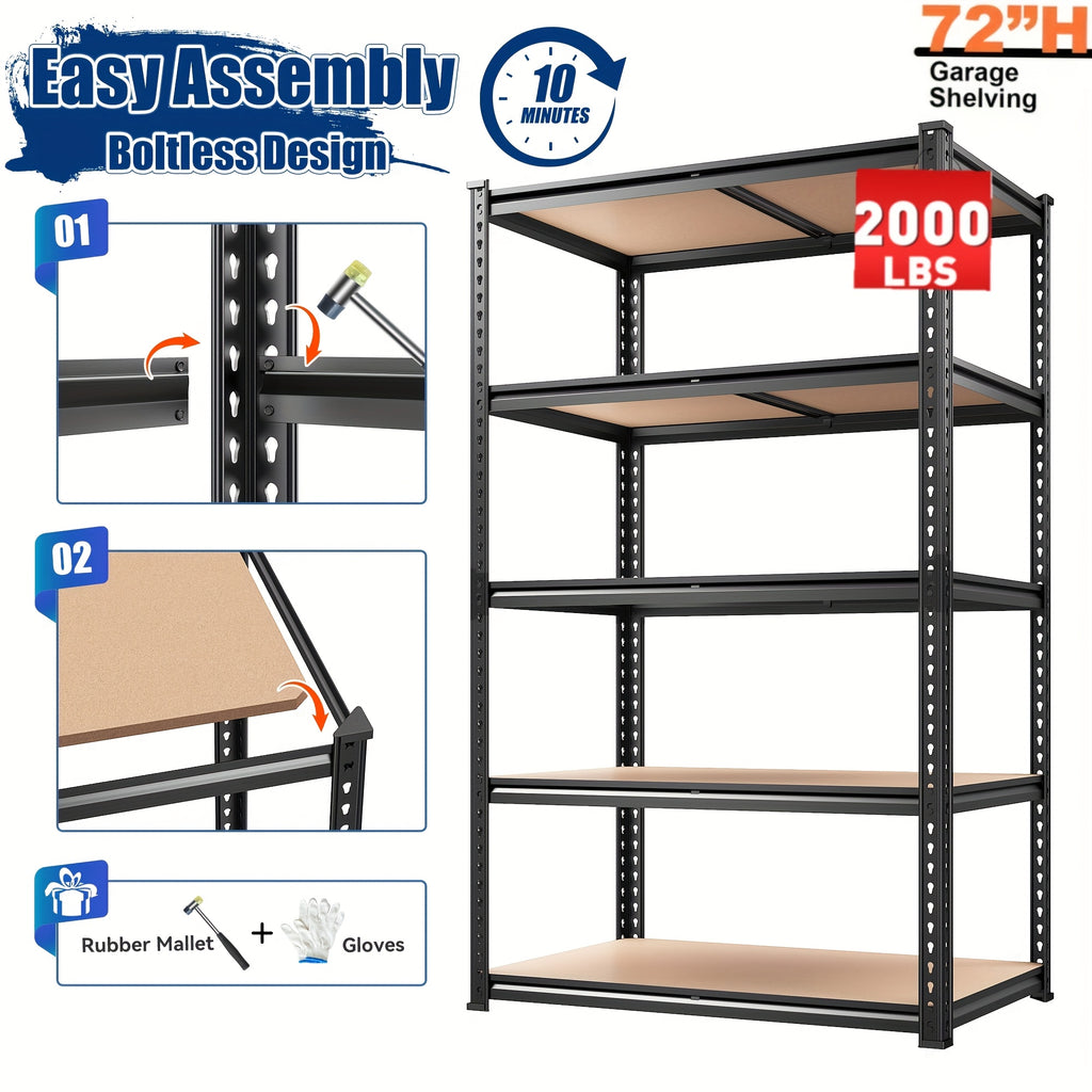 35.5"W X72"H X 15.8"D 5 Tier Metal Shelves for Garage Shelves, 2000LBS Garage Shelving 72''H Storage Shelves Heavy Duty Shelving, Adjustable Shelving Unit for Basement Pantry Utility Rack Shelf, Standing Shelf