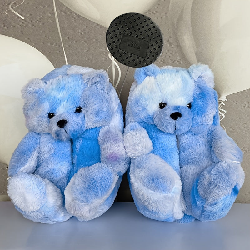 Cozy Women's Plush Slippers with Waterproof Soles - Cute Bear Design, Soft Microfiber, Indoor/Outdoor Comfort Footwear, Available in Multiple Colors, House Slippers