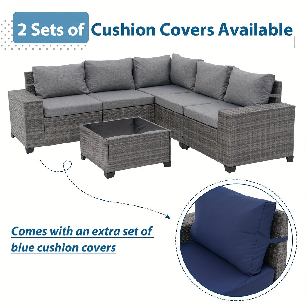 6-Piece Outdoor Patio Furniture Set: Wicker Sofa with Coffee Table, Powder-Coated Frame & Handwoven PE Rattan for All-Weather Durability, Ideal for Family Reunions
