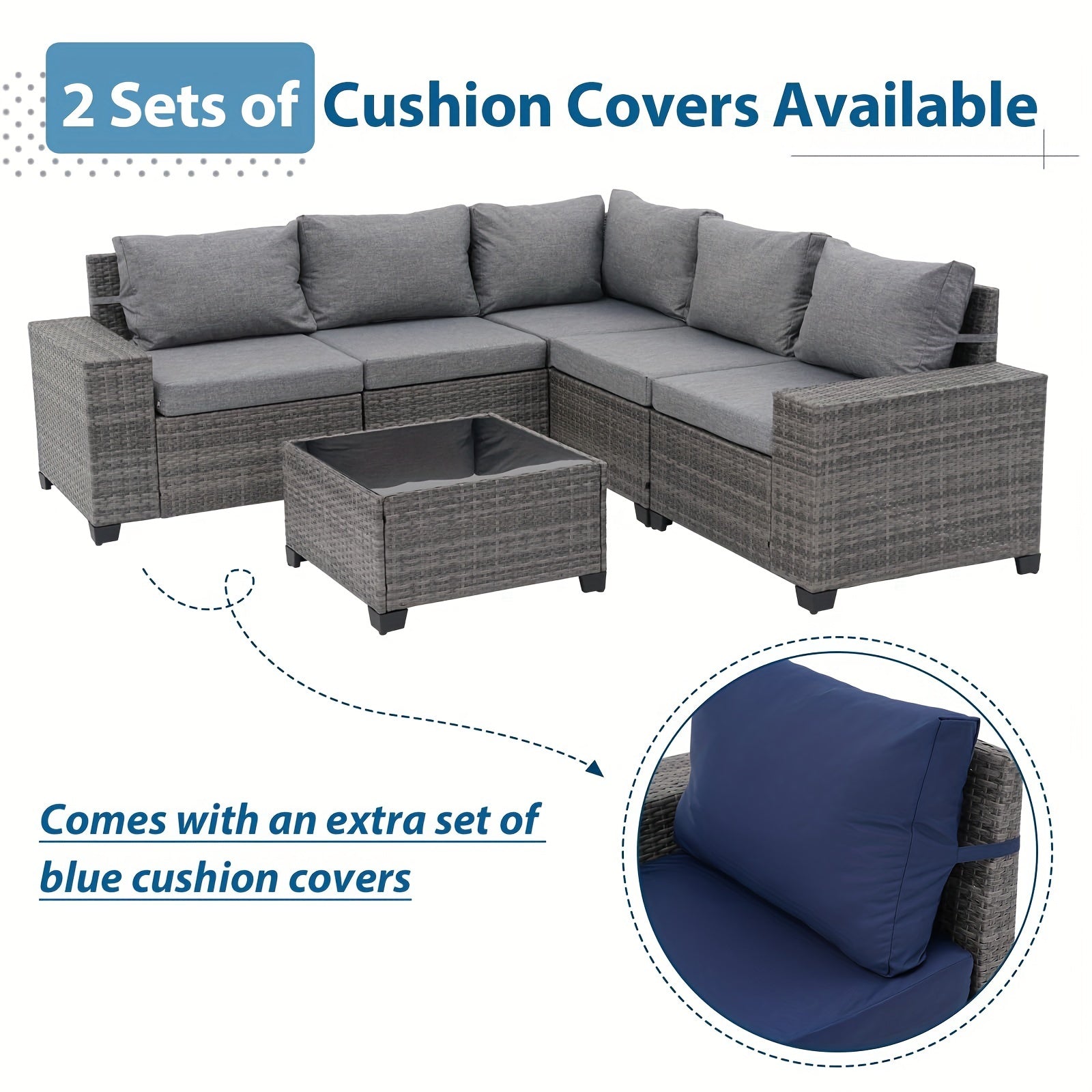 6-Piece Outdoor Patio Furniture Set: Wicker Sofa with Coffee Table, Powder-Coated Frame & Handwoven PE Rattan for All-Weather Durability, Ideal for Family Reunions