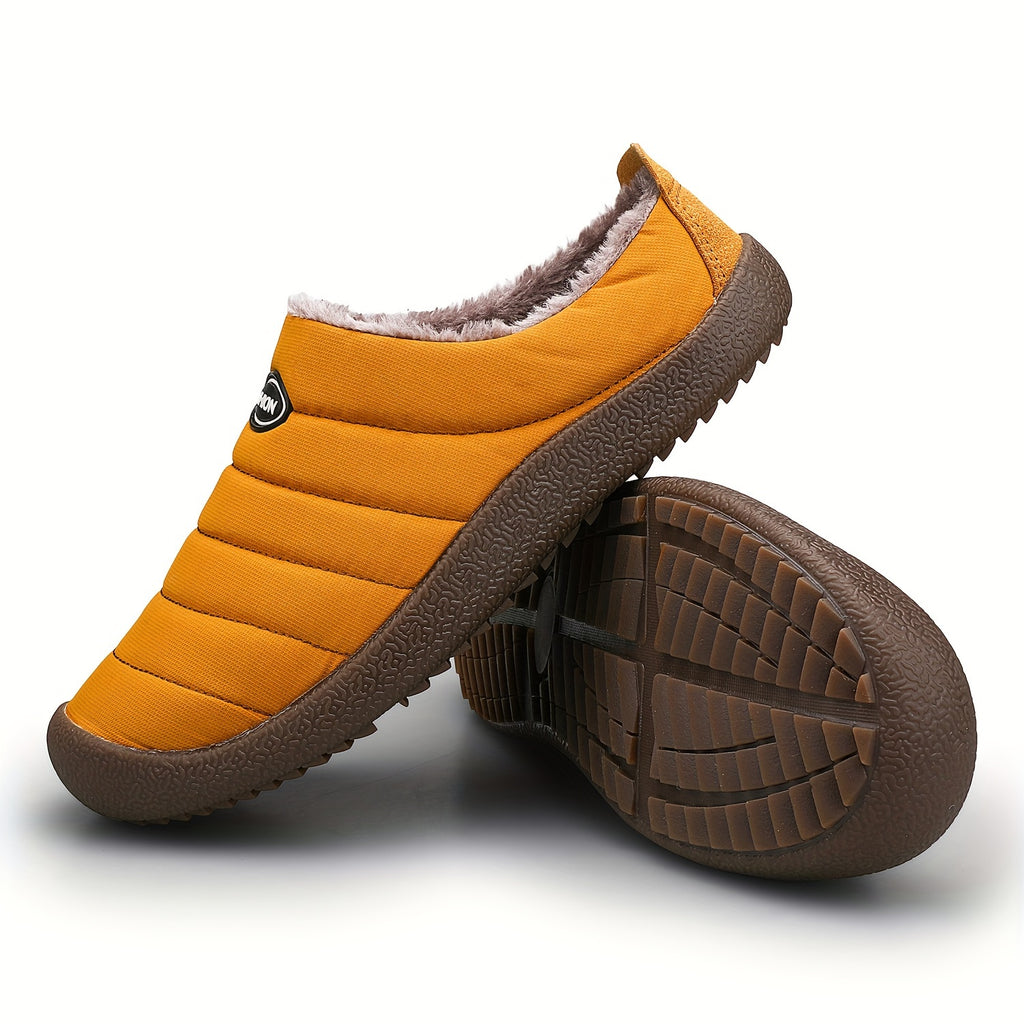 Cozy Fleece-Lined Slippers for Fall & Winter - Soft, Warm Fabric House Shoes with Non-Slip Rubber Sole, Striped Design, Perfect for Indoor & Outdoor Activities, House Slippers