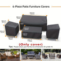 4pcs/set Patio Furniture Cover, 210D Heavy-duty Waterproof Outdoor Furniture Cover, 1 Sofa Cover, 2 Chair Covers, Windproof Coffee Table Cover With Adjustable Drawstring, Suitable For Living Room, Courtyard, Balcony And Terra