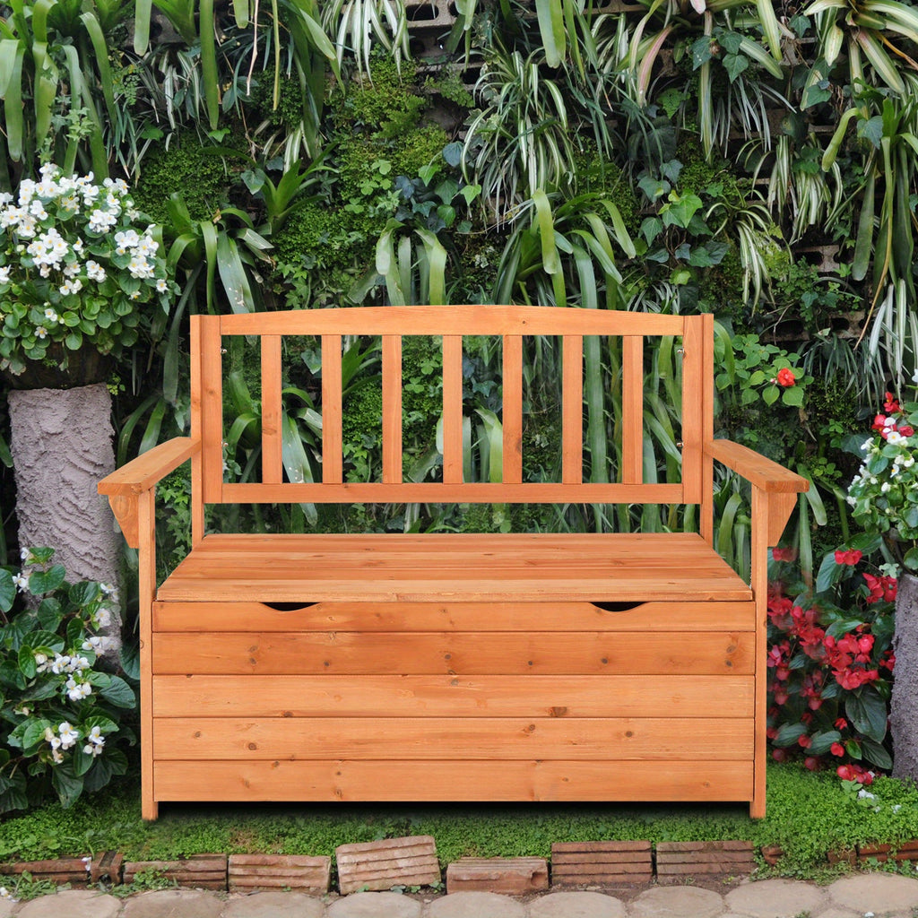 Extra Large 44" Solid Wood Storage Ottoman with Backrest & Armrests - Heavy-Duty 440lb Weight Capacity, High Quality Cover Compatible, Multi-Functional Patio Garden Furniture, Sturdy Construction for Deck, Backyard, or Poolsi