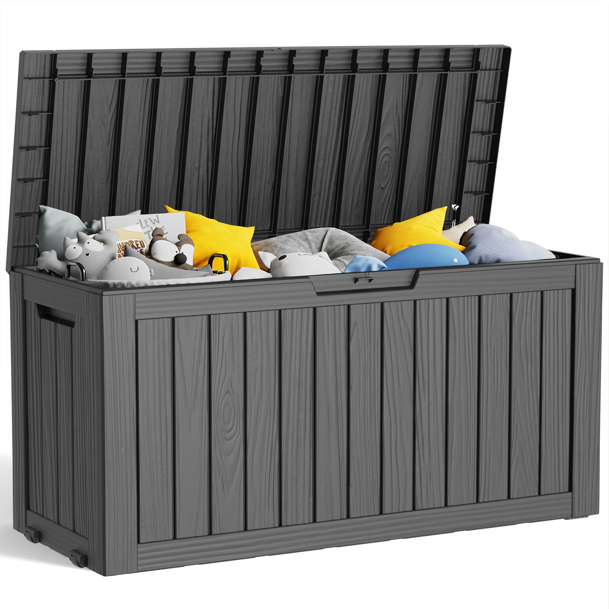 75Gallon Deck Box Outdoor Storage Box, Weatherproof And UV Resistant, Resin Package Delivery And Storage Box With Lockable Lid For Patio Furniture Cushions, Pool Accessories, Garden Tools, Valentines Decorations For Valentine