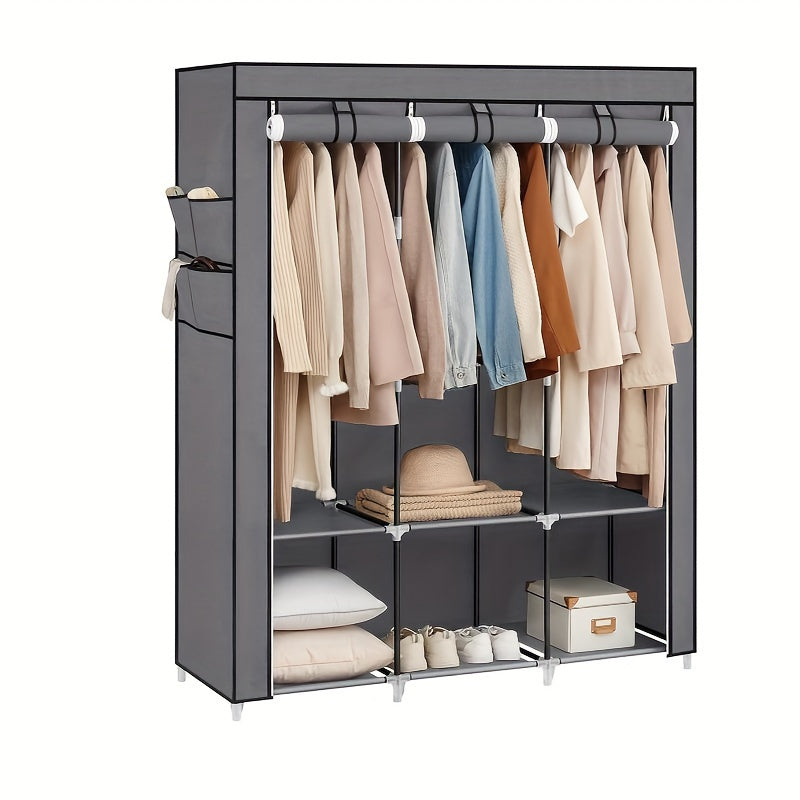 1pc SONGMICS Portable Wardrobe Closet Organizer with Cover, 4 Hanging Rods and Shelves, 4 Side Pockets, Metal Material, Lacquered Finish, Large Capacity for Bedroom, Living Room, Clothes Organizer Storage, SONGMICS