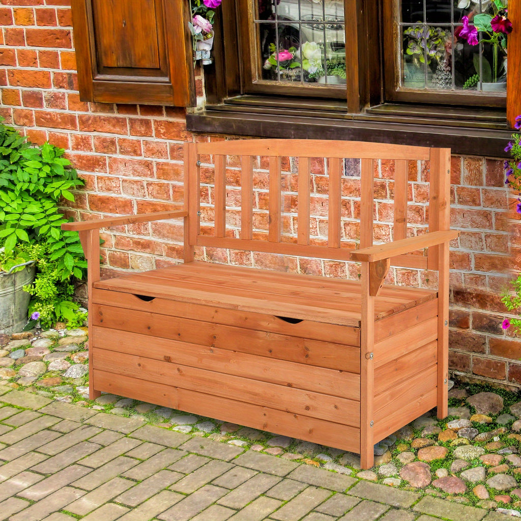 Extra Large 44" Solid Wood Storage Ottoman with Backrest & Armrests - Heavy-Duty 440lb Weight Capacity, High Quality Cover Compatible, Multi-Functional Patio Garden Furniture, Sturdy Construction for Deck, Backyard, or Poolsi