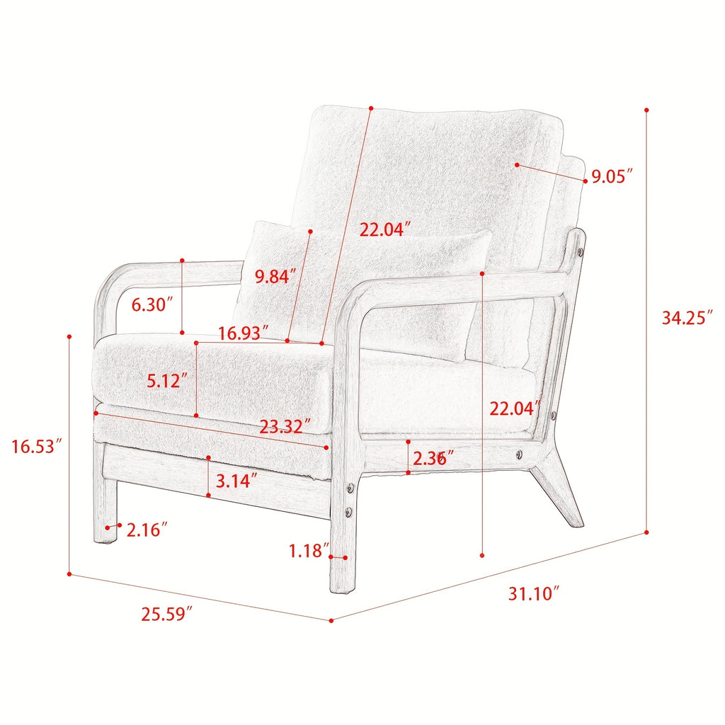 31.1" Accent Chairs, Modern Sherpa Fabric Armed Chair Comfy Upholstered Armchair Leisure Single Sofa Chair With A Pillow And Solid Wood Frame For Bedroom, Office And Living Room
