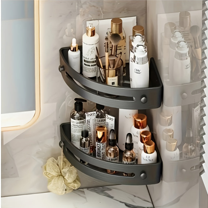 2-Tier Corner Shower Caddy Organizer - Space-Saving, No-Drill Wall-Mounted Bathroom Storage Rack With Adhesive Mounts, Durable ABS Plastic, 2pcs Shower Shelves For Shampoo & Essentials, Shower Caddies