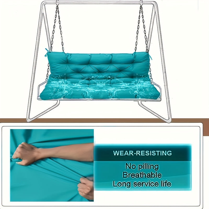 2-3 Seater Waterproof Outdoor Swing Cushions with Turquoise Blue Cushion Cover - Heavy-Duty All-Weather Washable Porch Swing Seat Pad, Sturdy Chain-Fastened Design for Patio,2 Balcony Furniture (Machine Washable, 60x40x4in) -