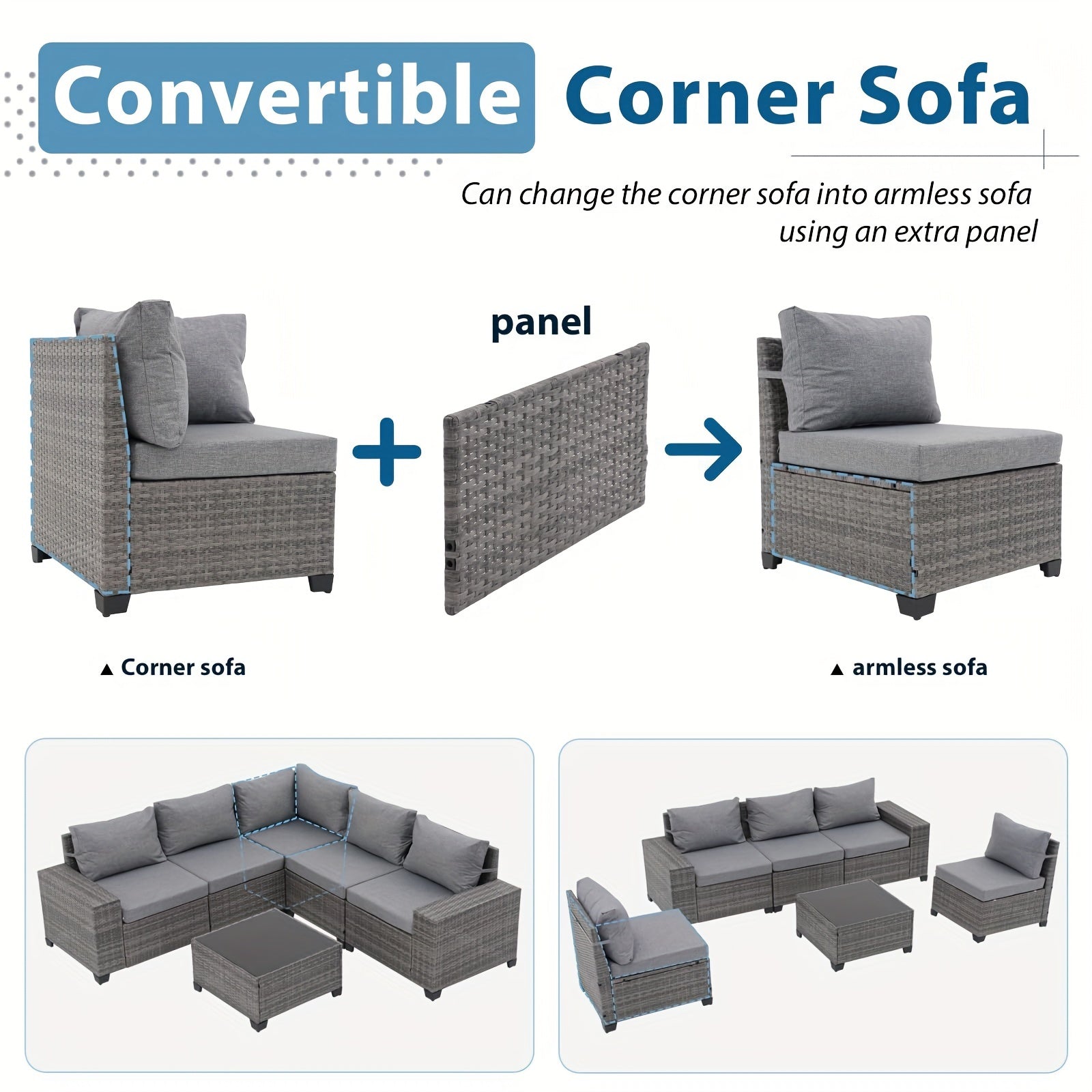 6-Piece Outdoor Patio Furniture Set: Wicker Sofa with Coffee Table, Powder-Coated Frame & Handwoven PE Rattan for All-Weather Durability, Ideal for Family Reunions