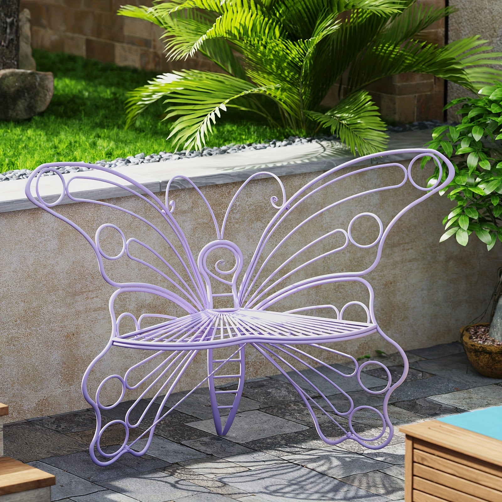 50 Inches Outdoor Bench, Garden Bench with Sturdy Iron Metal Frame, Pretty Butterfly Bench Front Porch Bench for Porch, Lawn, Garden, Yard, Outdoor Bench with Storage, Bench for Garden, Outdoor Furniture, Garden Bench Outdoor