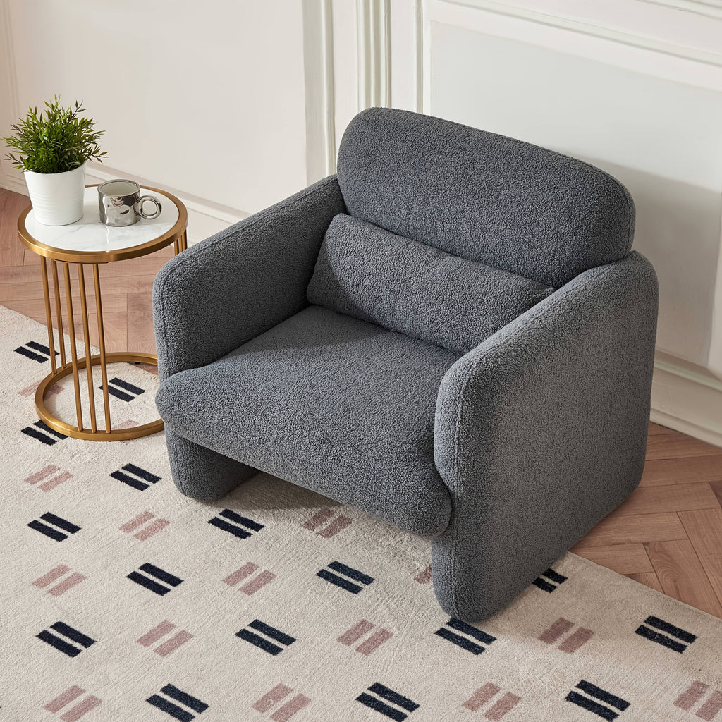 33.86" Accent Chairs, Modern Sherpa Lamb Fabric Armed Chair Comfy Upholstered Armchair Leisure Single Sofa Chair With A Waist Pillow For Bedroom, Office And Living Room