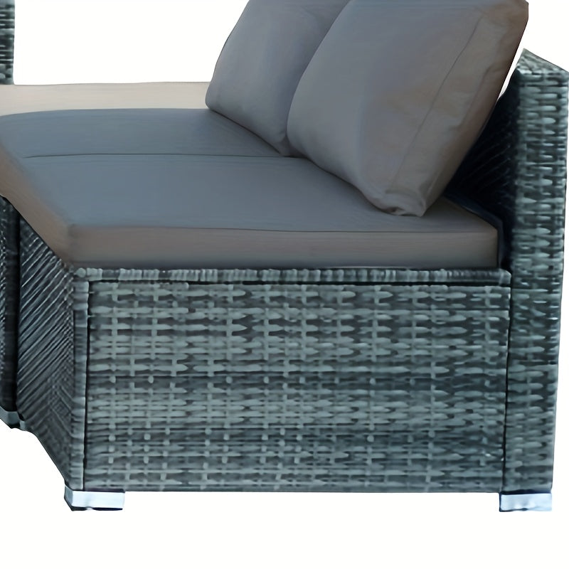 7 Piece Outdoor Patio Furniture Set - Rattan Combination Sofa With Glass Coffee Table For Garden, Poolside And Backyard.