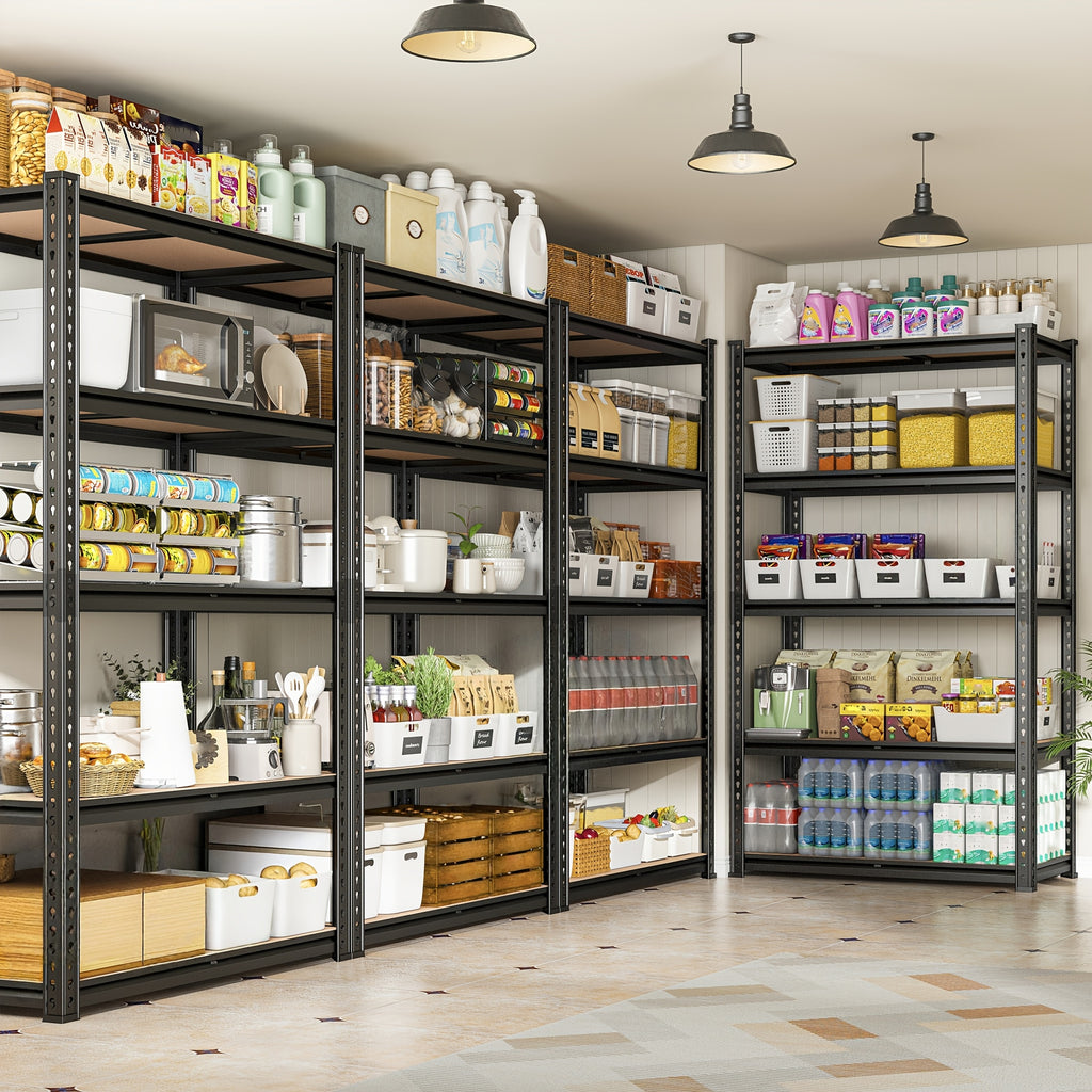 2000LBS Storage Shelves 5 Tier Garage Shelving Heavy Duty, Adjustable Metal Shelving Unit, Garage Shelves for Basement, Warehouse, Pantry, 72.5" H X 35.55" W X 16" D, Black, 60"H×28"W ×12"D, Available In Two Sizes, The Prac