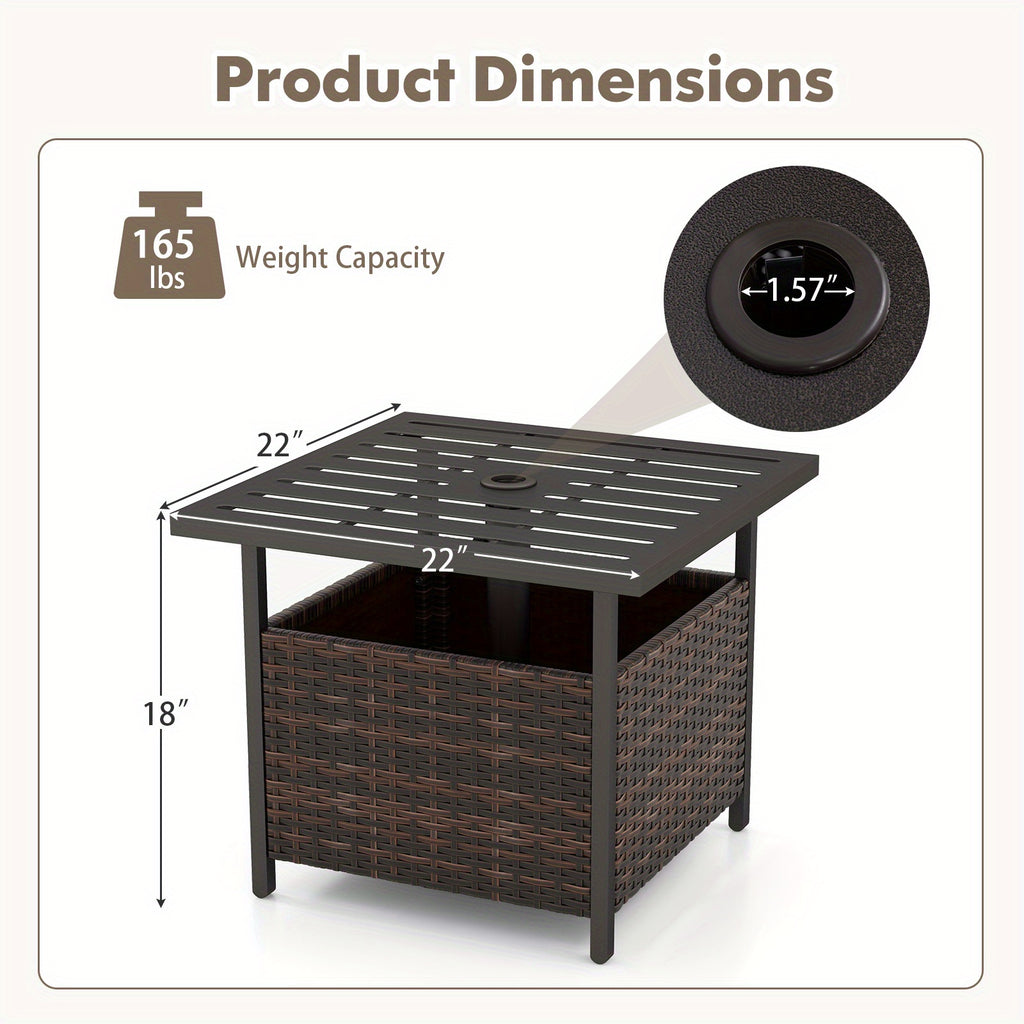 22" LIFEZEAL Outdoor Umbrella Stand Table - Rattan Wicker Side Table with Metal Frame, Built-in 1.57" Hole for Secure Umbrella Placement, Ideal for Patio, Garden, Poolside, Yard - Mix Gray, Patio Furniture | Decorative Outdoo