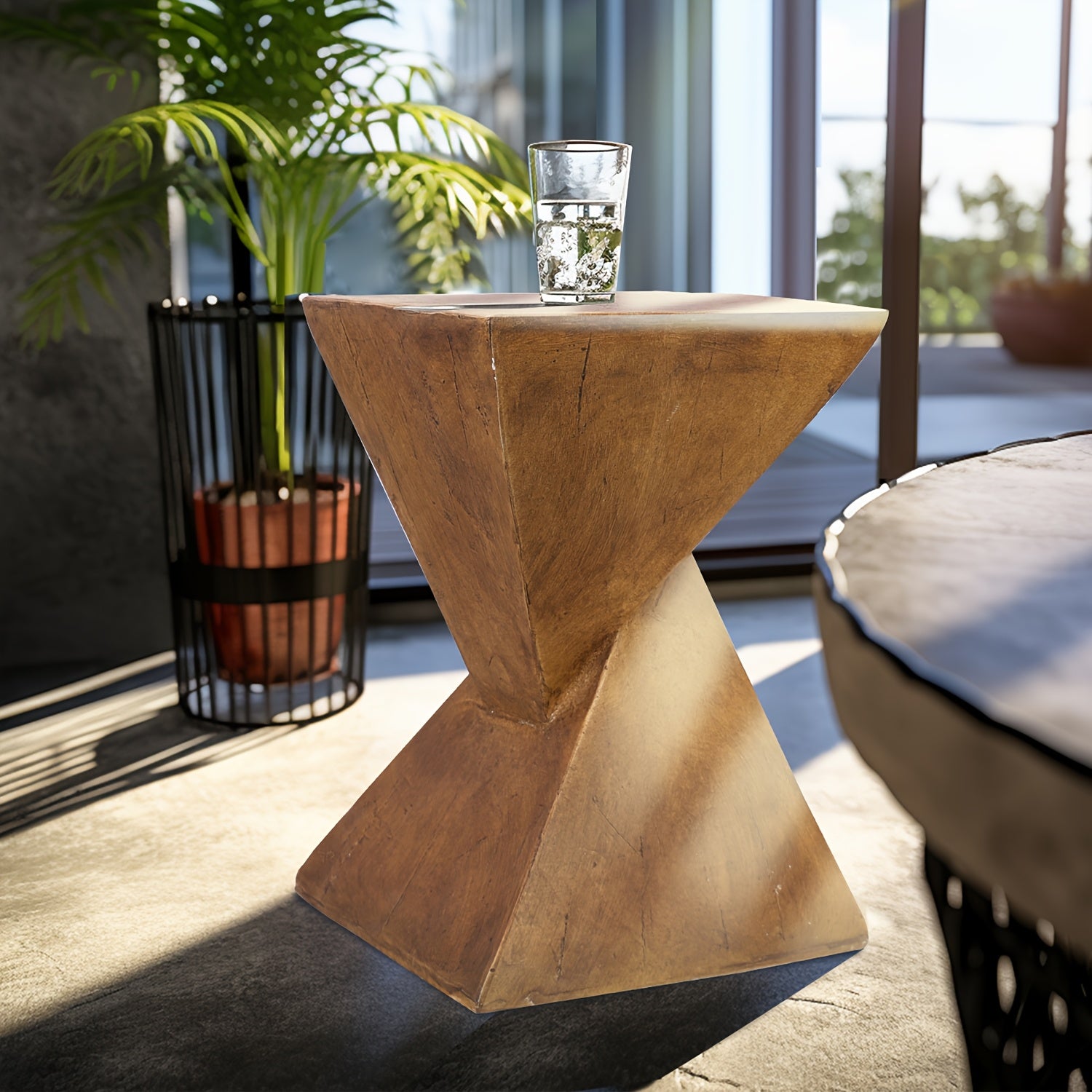 AESOME Z Shaped Side Table Lightweight Concrete Outdoor Square Top End Table Twist Stool Plant Table Garden Stool Side Table Patio Bedroom Decor Natural, Bedroom Accent, Patio Furniture, Twist Design, Vintage Style, Durable M